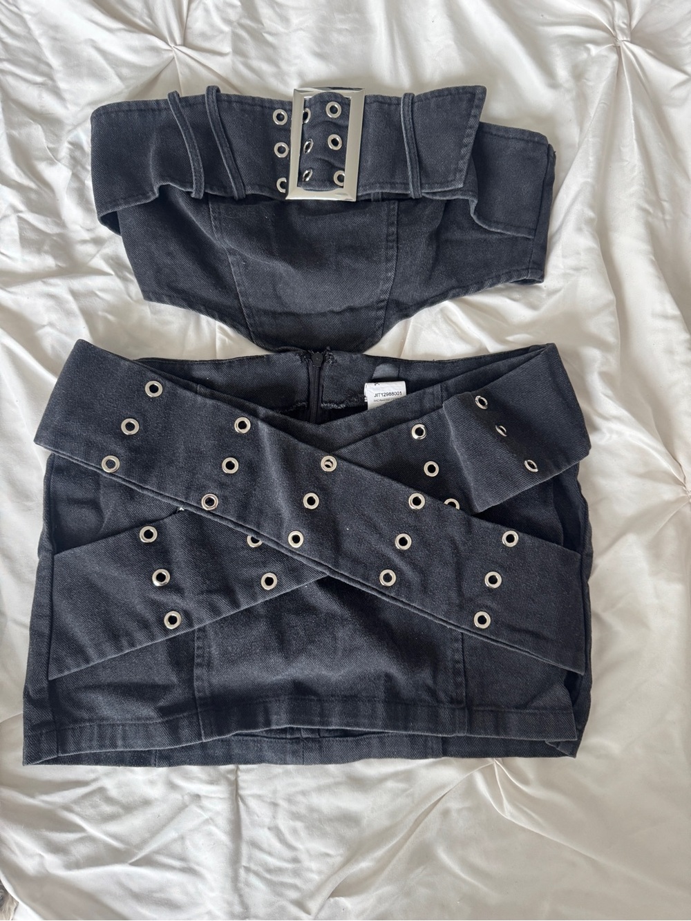 Black Eyelet Wrap Mini Skirt with Belt